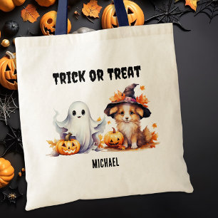 Tote Bag Tricoter Ou Traiter Personnalisé Fantôme Chiot Hal
