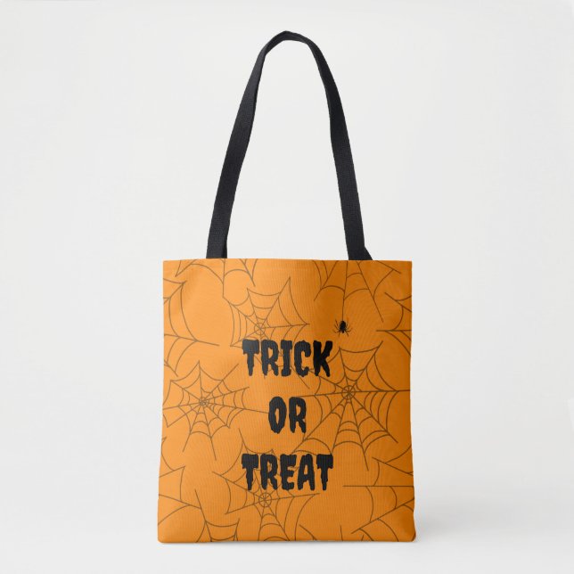 Tote Bag Tricoter ou traiter Spiderweb Orange Halloween (Devant)