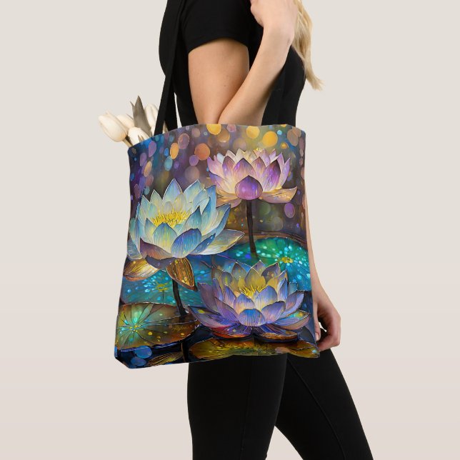 Tote Bag Trio de fleurs de lotus lumineuses (De près)