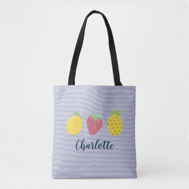 Tote Bag Trio de fruits d'été avec Marine Pinstripe (Devant)