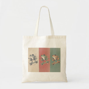 Tote Bag Trio de grenouilles en skate rétro – Art animalier
