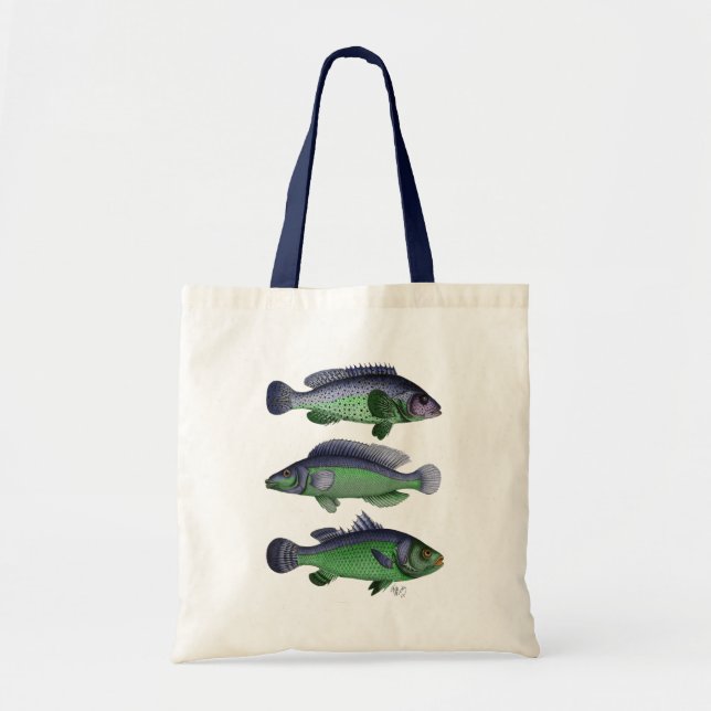 Tote Bag Trio poisson bleu et vert (Devant)