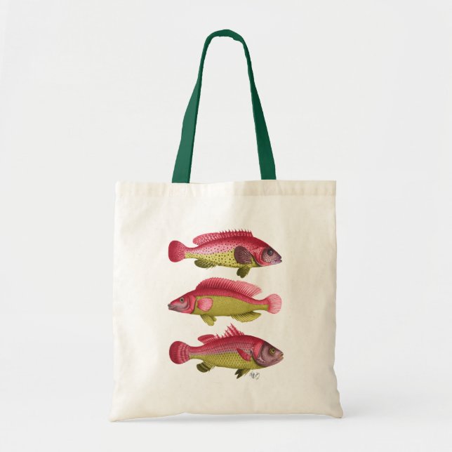 Tote Bag Trio poisson Imaginaire rouge et jaune (Devant)