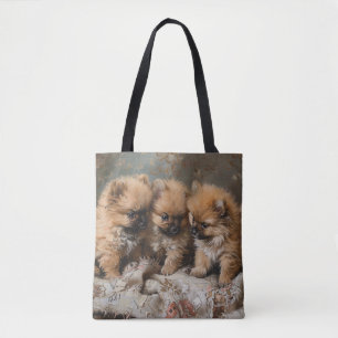 Tote Bag Trio Poméranien de chiot Vintage