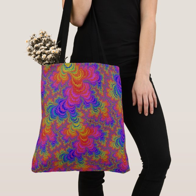 Tote Bag Tripant Funky Audacieux Vibrant Abstrait Fractal A (De près)