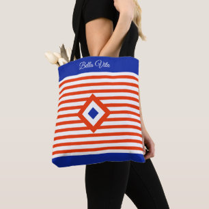 Tote Bag Triple Diamant sur Rayures Rouges et Blanches