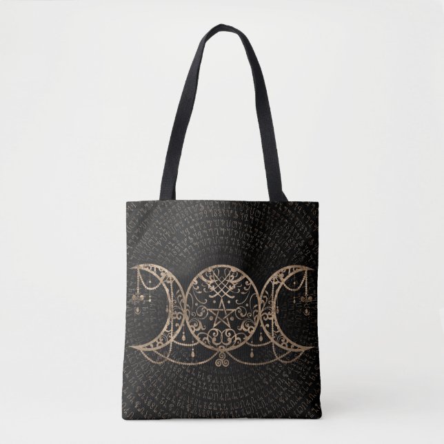 Tote Bag Triple Moon - Triple Goddess Gold and black (Devant)