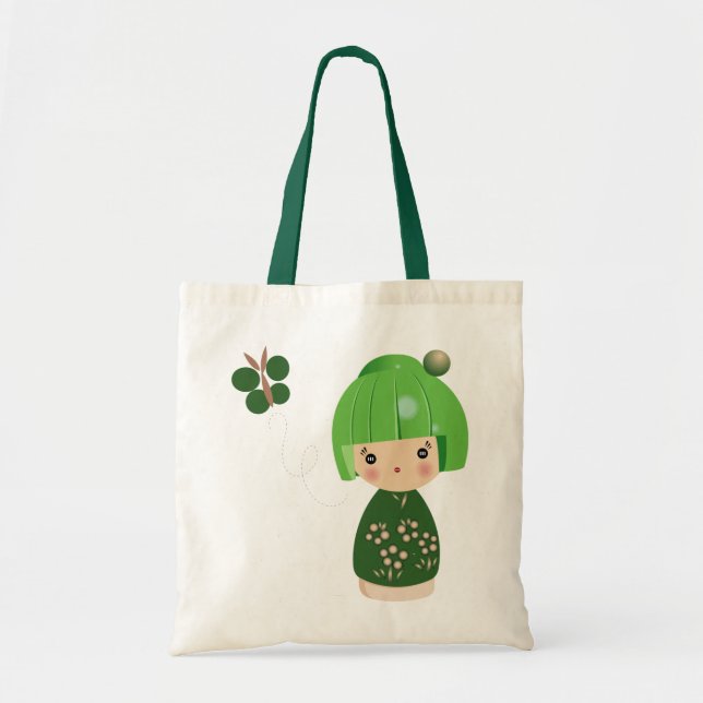 Tote Bag Triplet vert Fourre-tout de Kokeshi (Devant)