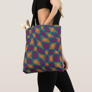 Tote Bag Trippy super 60s Flower Checks Orange Rose
