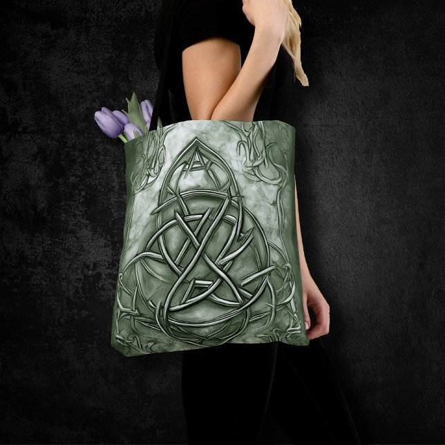 Tote Bag Triquetra Trinity Sage de noeud Vert Faux Metallic (Créateur téléchargé)
