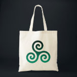Tote Bag Triskele vert<br><div class="desc">Symbole vert Triskele. Le symbole Triskele ou Triskelion se compose de trois spirales ou de trois bras enclenchés,  comme s'il se déplaçait de son centre. Ce symbole celtique de mouvement ou d'action représente les trois mondes : céleste,  physique et spirituel.</div>