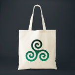 Tote Bag Triskele vert<br><div class="desc">Symbole vert Triskele. Le symbole Triskele ou Triskelion se compose de trois spirales ou de trois bras enclenchés,  comme s'il se déplaçait de son centre. Ce symbole celtique de mouvement ou d'action représente les trois mondes : céleste,  physique et spirituel.</div>