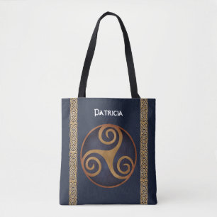 Tote Bag Triskelion celtique (bleu) personnalisé