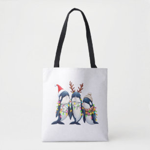 Tote Bag Trois baleines portent le chapeau de Noël