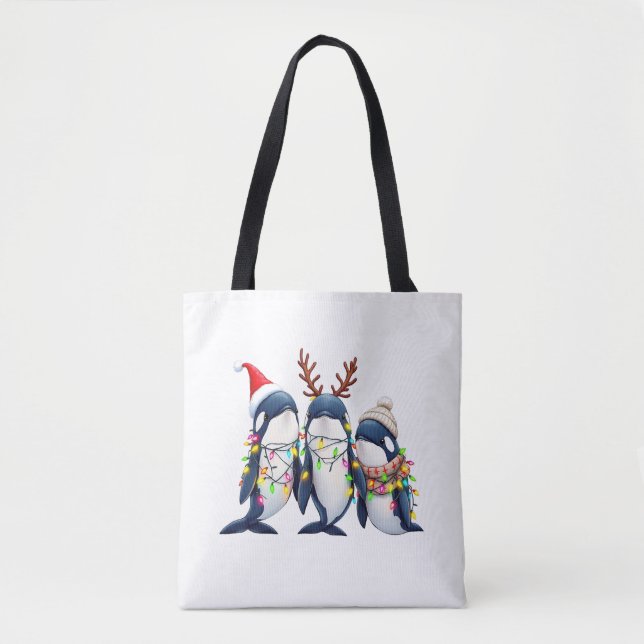 Tote Bag Trois baleines portent le chapeau de Noël (Devant)