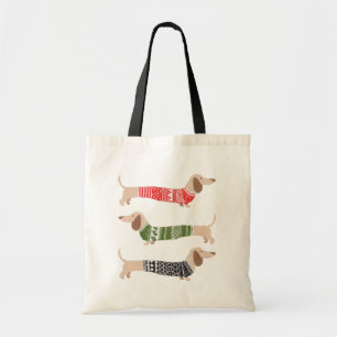 Tote Bag Trois chiens dachshunds au pull de Noël laid