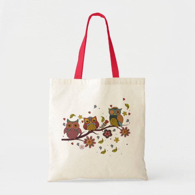 Tote Bag Trois hiboux sur branche (Devant)
