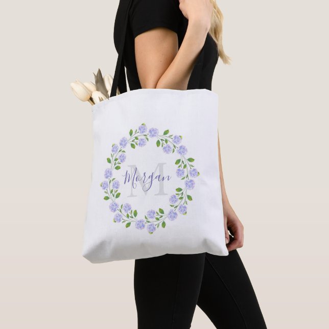 Tote Bag Trois Hydrangées Aquarelle Florale Wreath (De près)