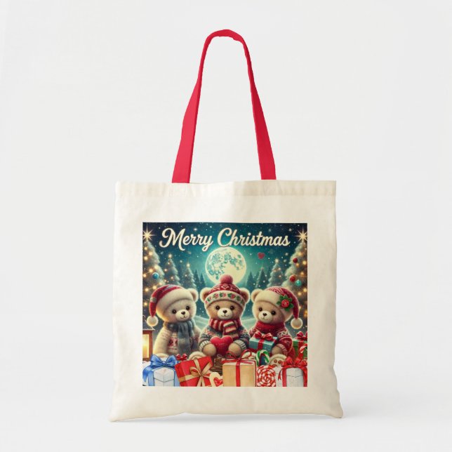 Tote Bag Trois mignons Nounours Joyeux Noël (Devant)