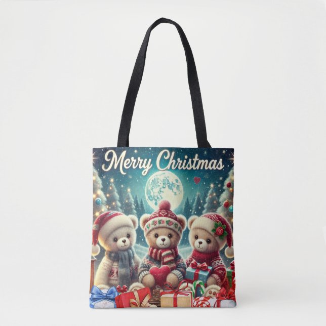 Tote Bag Trois mignons Nounours Joyeux Noël (Devant)