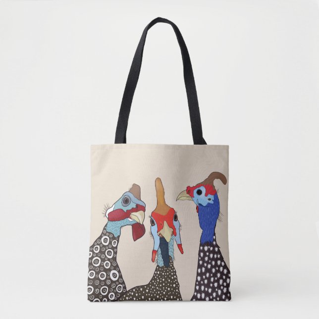 Tote Bag Trois mignons Oiseaux à tête molle de Guinée (Devant)