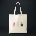 Tote Bag Trois mignons poulets<br><div class="desc">Trois jeunes poules et coqs mignons et drôles et colorés qui font la queue</div>