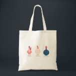 Tote Bag Trois mignons poulets<br><div class="desc">Trois jeunes poules et coqs mignons et drôles et colorés qui font la queue</div>