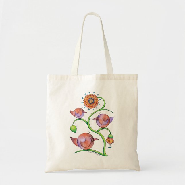 Tote Bag "Trois oiseaux dans arbre" (Devant)