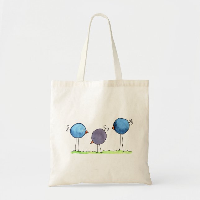 Tote Bag Trois oiseaux d'aquarelle à lunettes (Devant)