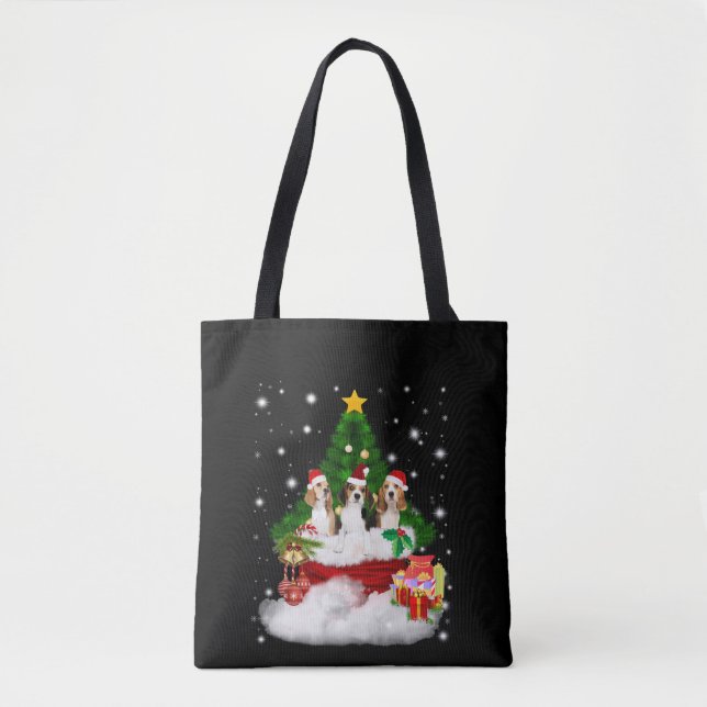 Tote Bag Trois Père Noël Beagle Avec Arbre De Noël (Devant)