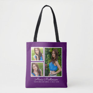 Tote Bag Trois photos de graduation Année Purple Blanc