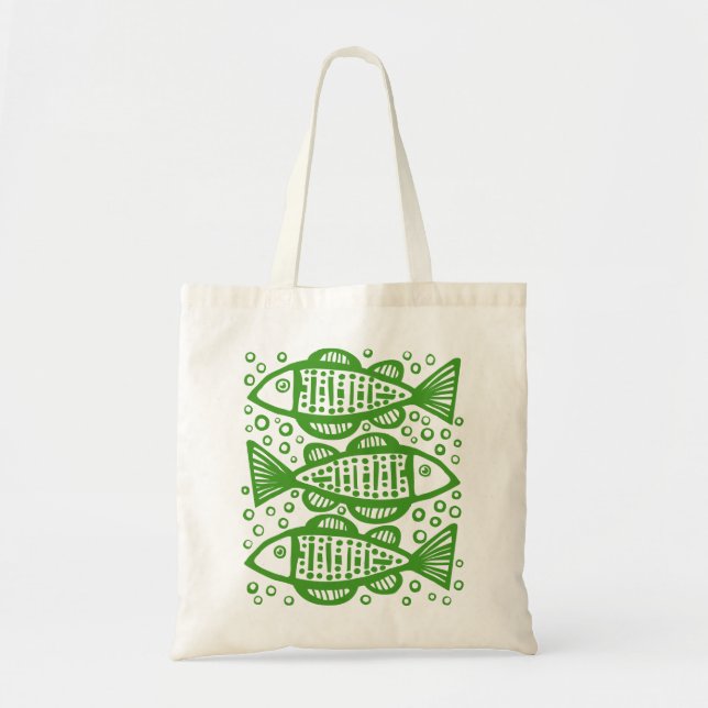 Tote Bag Trois poissons - Avocado vert (Devant)