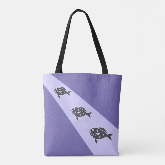 Tote Bag Trois poissons sur bleu lavande (Dos)