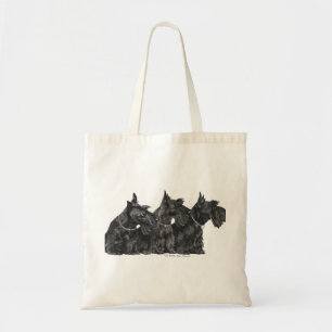 Tote Bag Trois Teckels Écossais Curieux