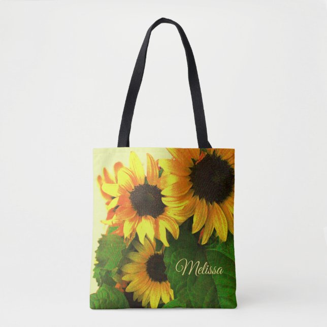 Tote Bag Trois tournesols jaunes lumineux personnalisés (Devant)