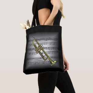 Tote Bag Trompette ~ Partition 3-D ~ Oreiller Gris/Noir ~