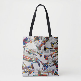 Tote Bag Trompettes, Trompettes colorées, Musique Art