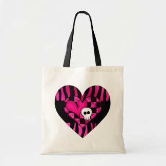 Tote Bag Trop mignon goth punk zebra coeur fuschia noir crâ
