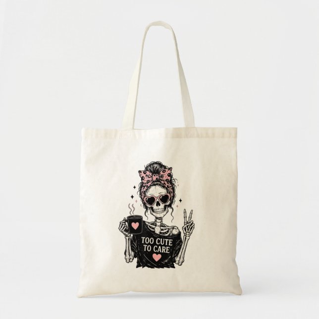 Tote Bag Trop Mignon Pour Se Soucier Graphique De Squelette (Devant)