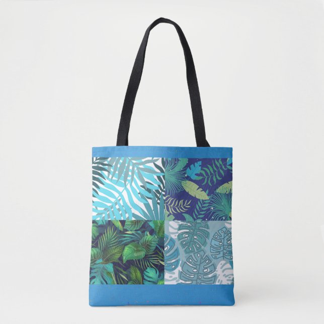 Tote Bag Tropical Blue Hawaii Crazy Quilt (Devant)