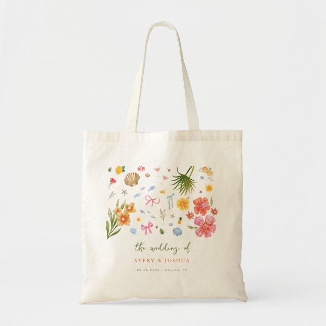 Tote Bag Tropical Coastal Mariage de fleurs dessinées à la  (Devant)