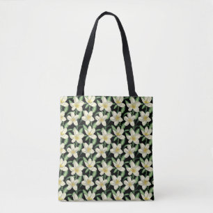 Tote Bag Tropical continu motif fleurs blanches feuille ver
