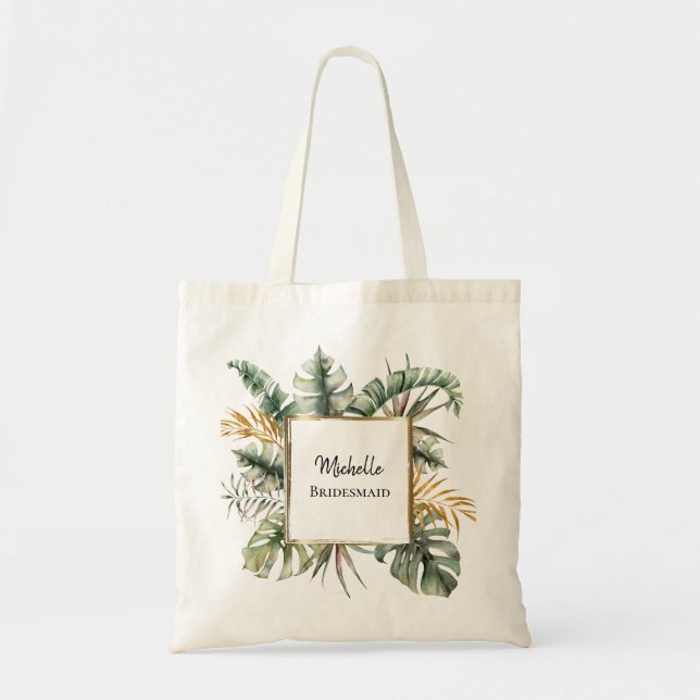 Tote Bag Tropical Elegant Green Gold Palms Bridesmaid faveu (Devant)