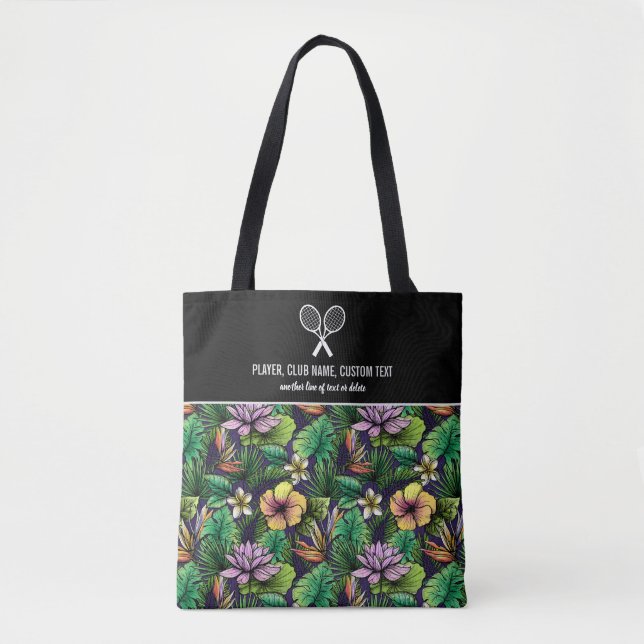 Tote Bag Tropical Floral Imprimer Tennis Racket Personnalis (Devant)