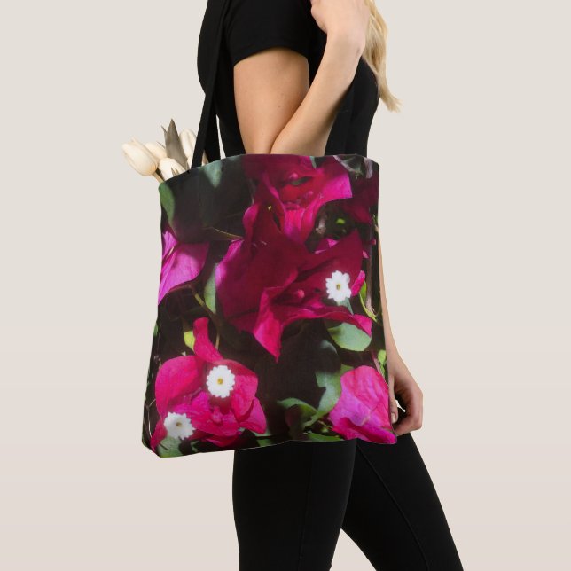 Tote Bag Tropical Floral Print, Retro Mood (De près)