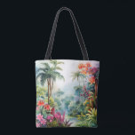 Tote Bag Tropical Forest<br><div class="desc">A Watercolour landscape of a tropical forest with colourful flowers</div>
