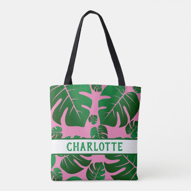Tote Bag Tropical Green Palm Feuilles Personnalisé (Dos)