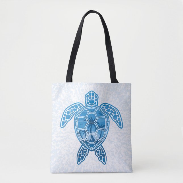 Tote Bag Tropical Island Sea Turtle Design en bleu (Devant)