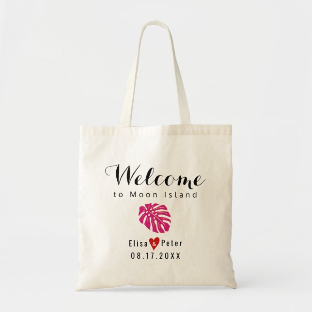 Tote Bag Tropical magenta leaf destination wedding welcome (Devant)
