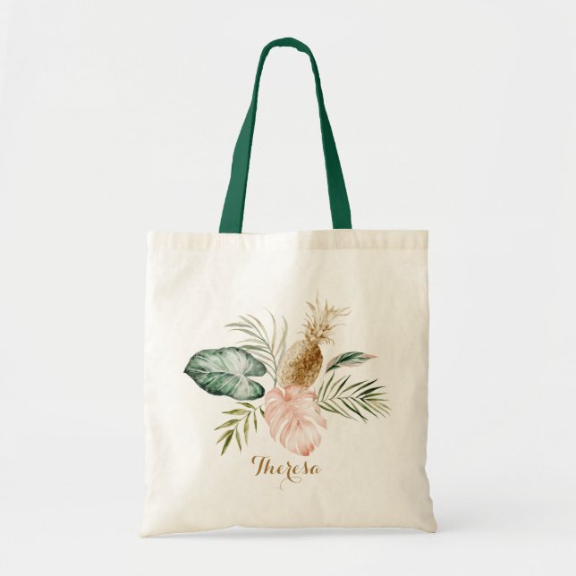 Tote Bag Tropical Moderne Palmier Ananas Teinté Personnalis (Devant)